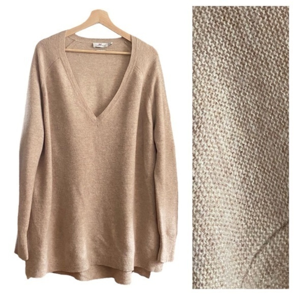Vineyard Vines Tan Cashmere Wool Cozy V-neck Poncho Sweater Medium Large